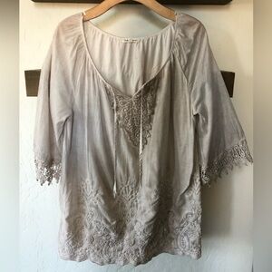 Indigo Soul|Boho crotchet embroidered blouse in neutral tone••Size medium,BEACHY